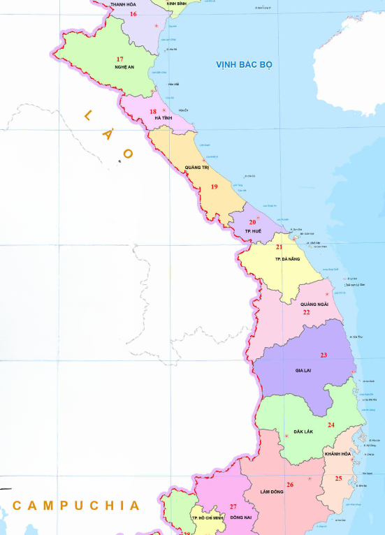 bản đồ miền trung sau sáp nhập